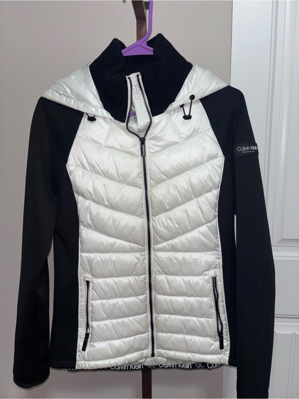 Calvin Klein Women's Black & White Quilted Hooded Jacket